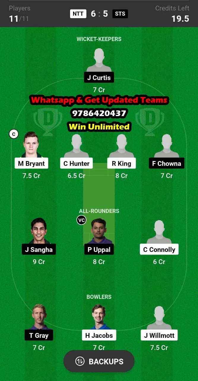 NTT vs STS 9th Match Dream11 Team fantasy Prediction Strike League T20