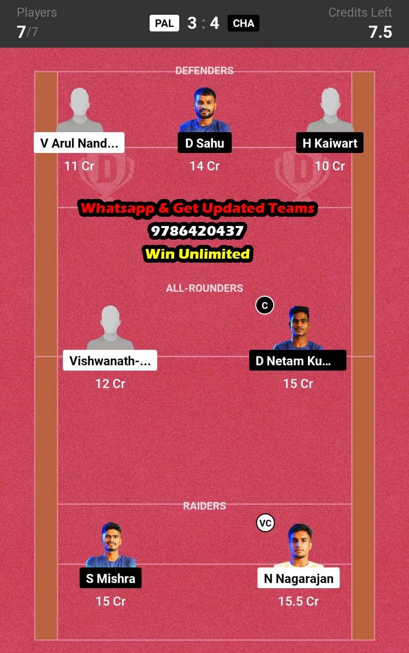 PAL vs CHA 109th Match Dream11 Team fantasy Prediction Yuva Kabaddi