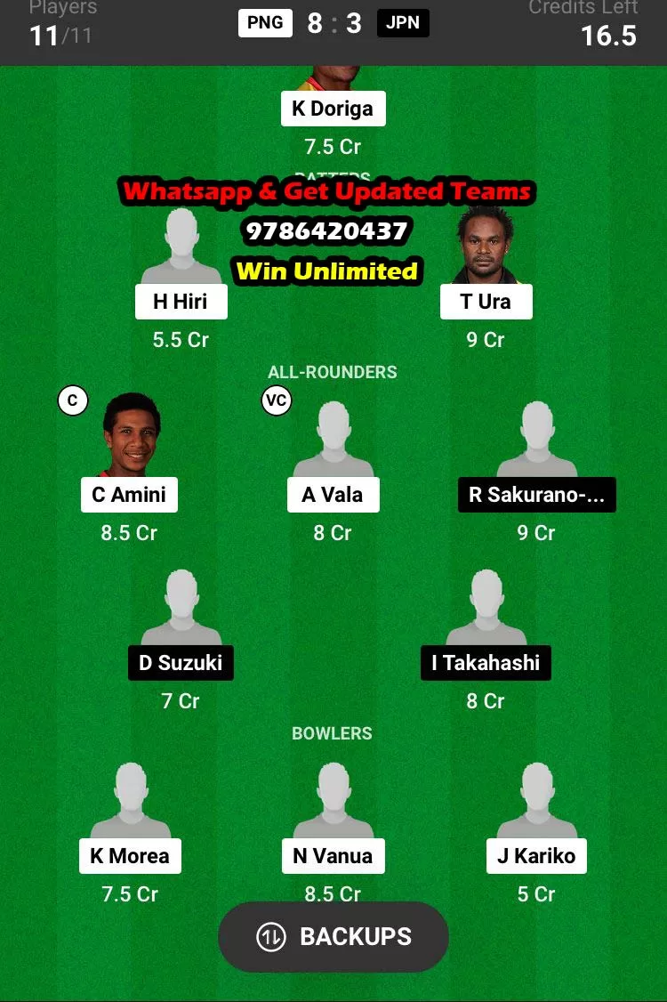 PNG vs JPN 12th Match Dream11 Team fantasy Prediction ICC Men's T20 World Cup EAP Qualifiers