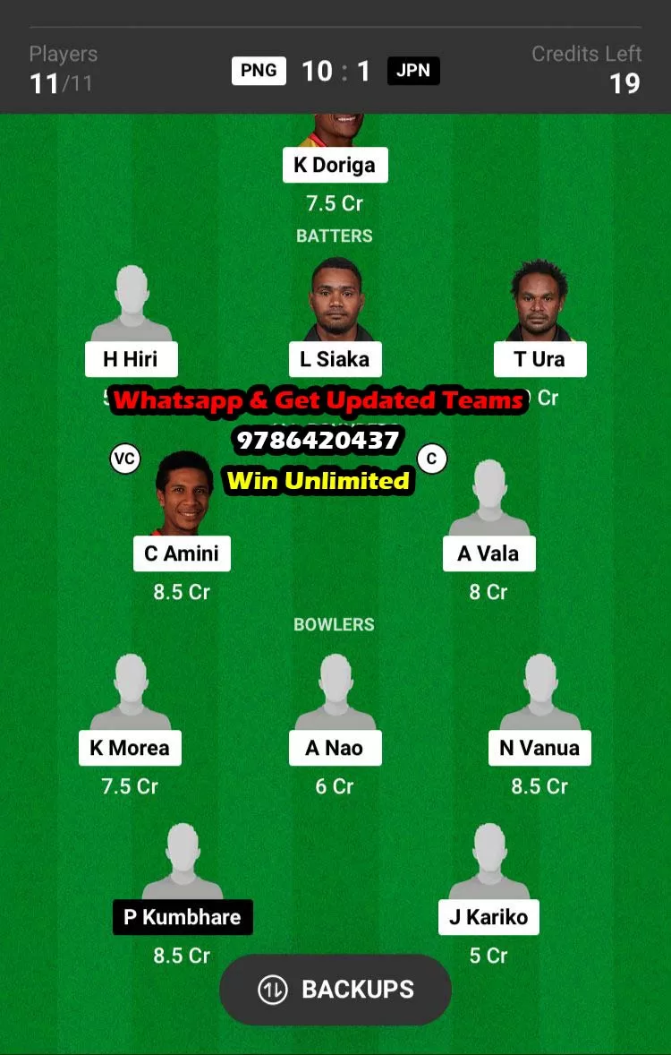 PNG vs JPN 6th Match Dream11 Team fantasy Prediction ICC Men's T20 World Cup EAP Qualifier