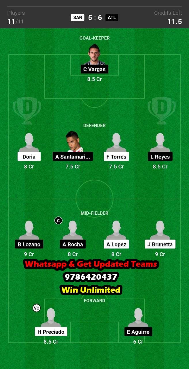 SAN vs ATL Dream11 Team fantasy Prediction Mexican League