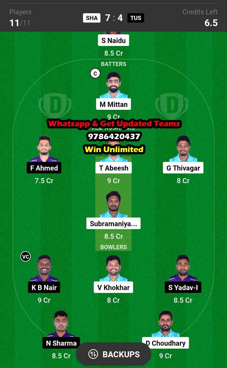 SHA vs TUS 1st Semi-Final Match Dream11 Team fantasy Prediction Pondicherry T20 Tournament