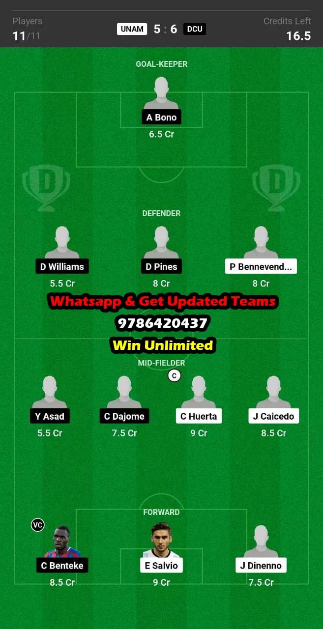 UNAM vs DCU Dream11 Team fantasy Prediction Leagues Cup