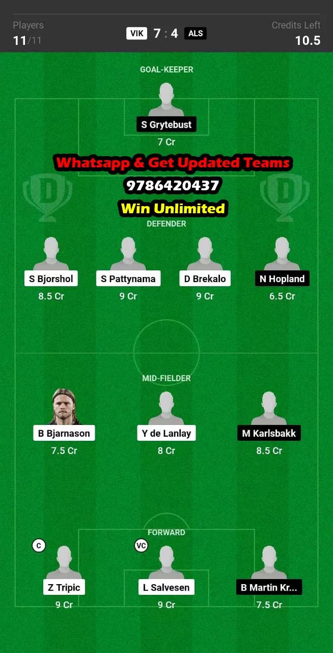 VIK vs ALS Dream11 Team fantasy Prediction Norwegian League