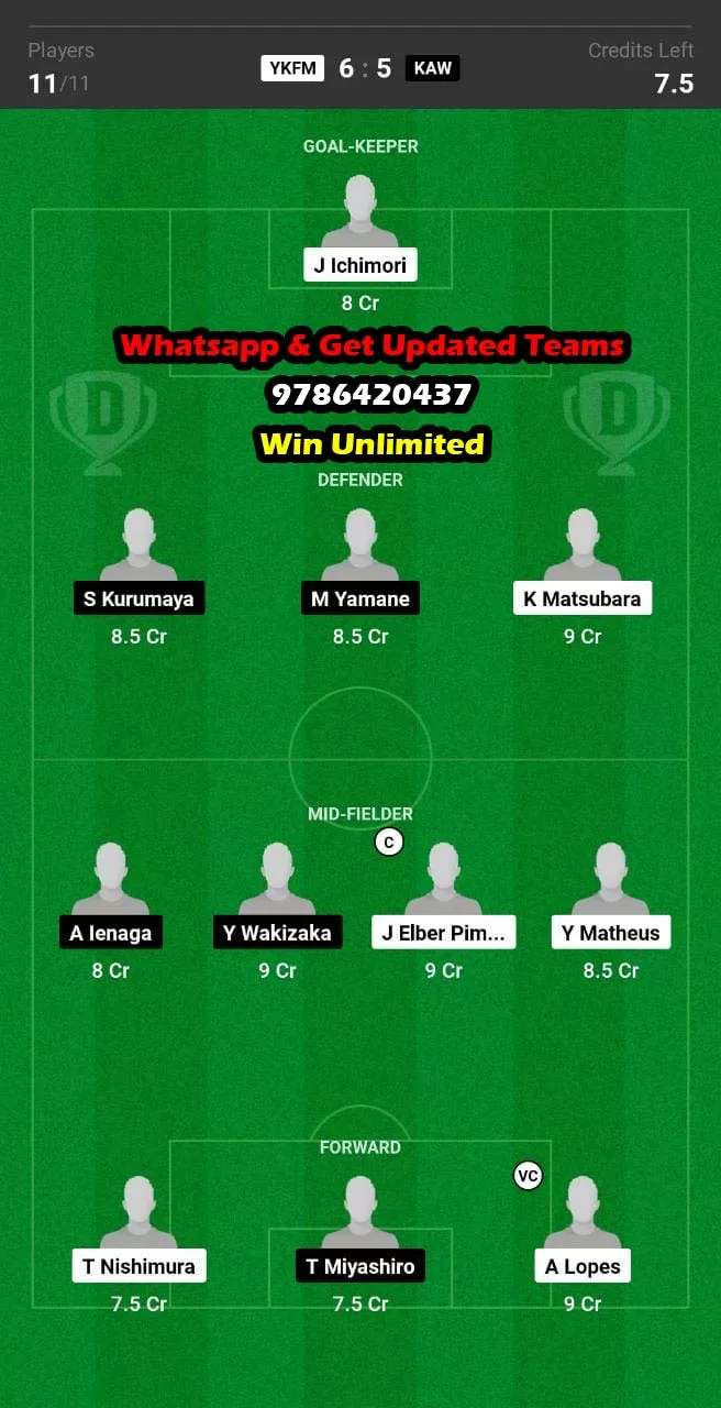 YKFM vs KAW Dream11 Team fantasy Prediction J League