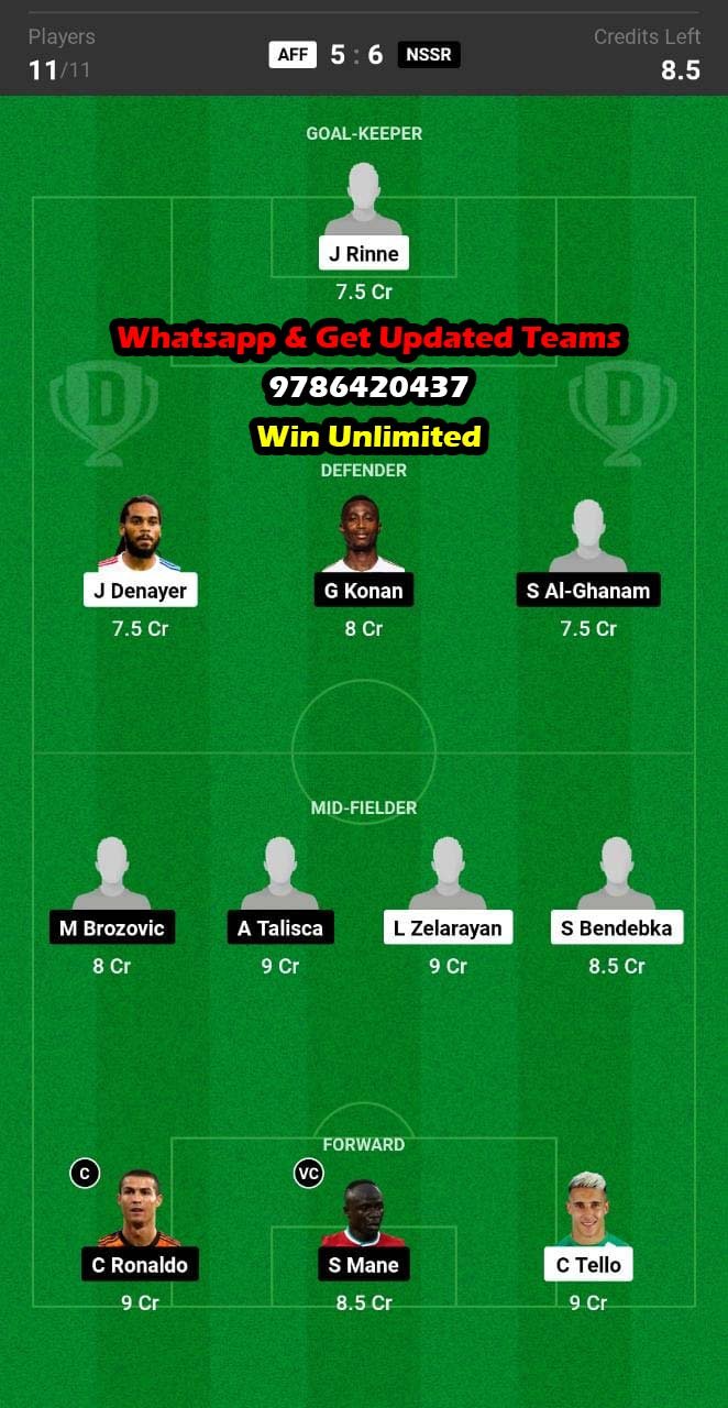 AFF vs NSSR Dream11 Team fantasy Prediction Saudi Arabian League