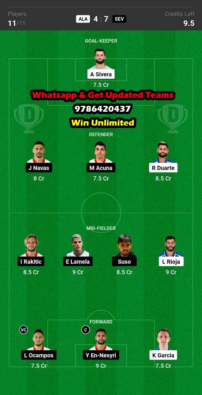 ALA vs SEV Dream11 Team fantasy Prediction La Liga