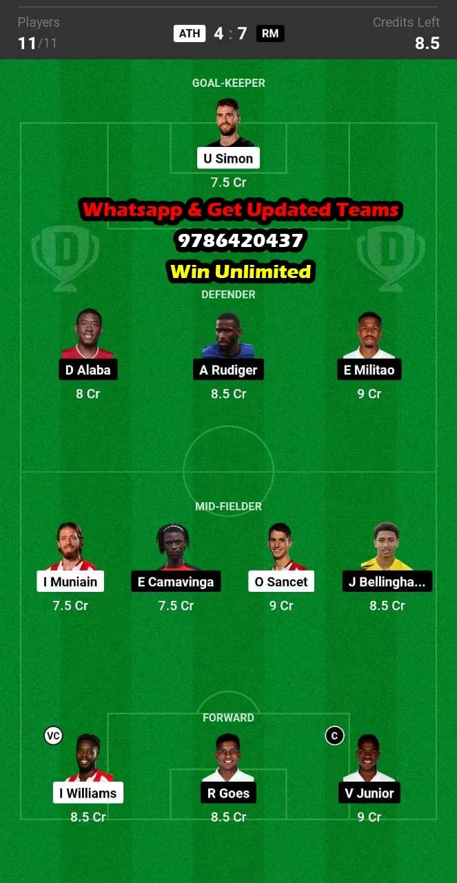 ATH vs RM Dream11 Team fantasy Prediction La Liga