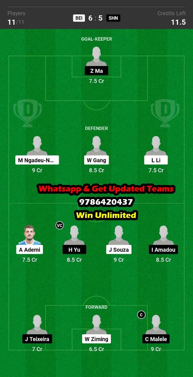 BEI vs SHN Dream11 Team fantasy Prediction Chinese Super League