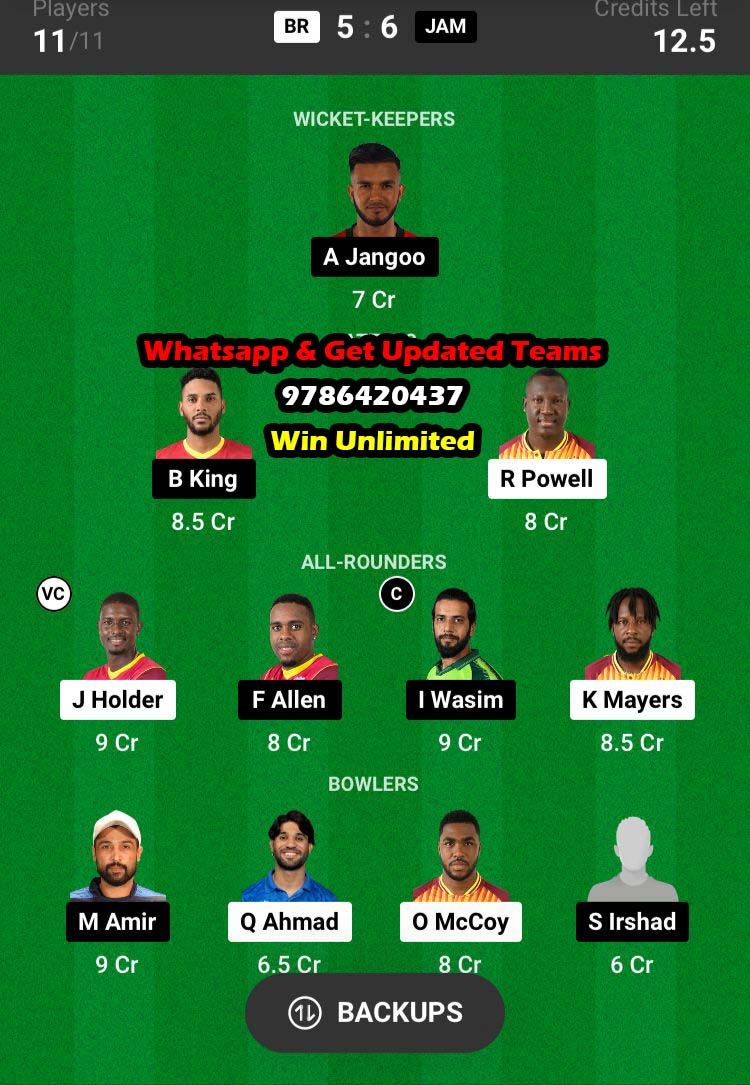 BR vs JAM 14th Match Dream11 Team fantasy Prediction Republic Bank CPL T20 2023