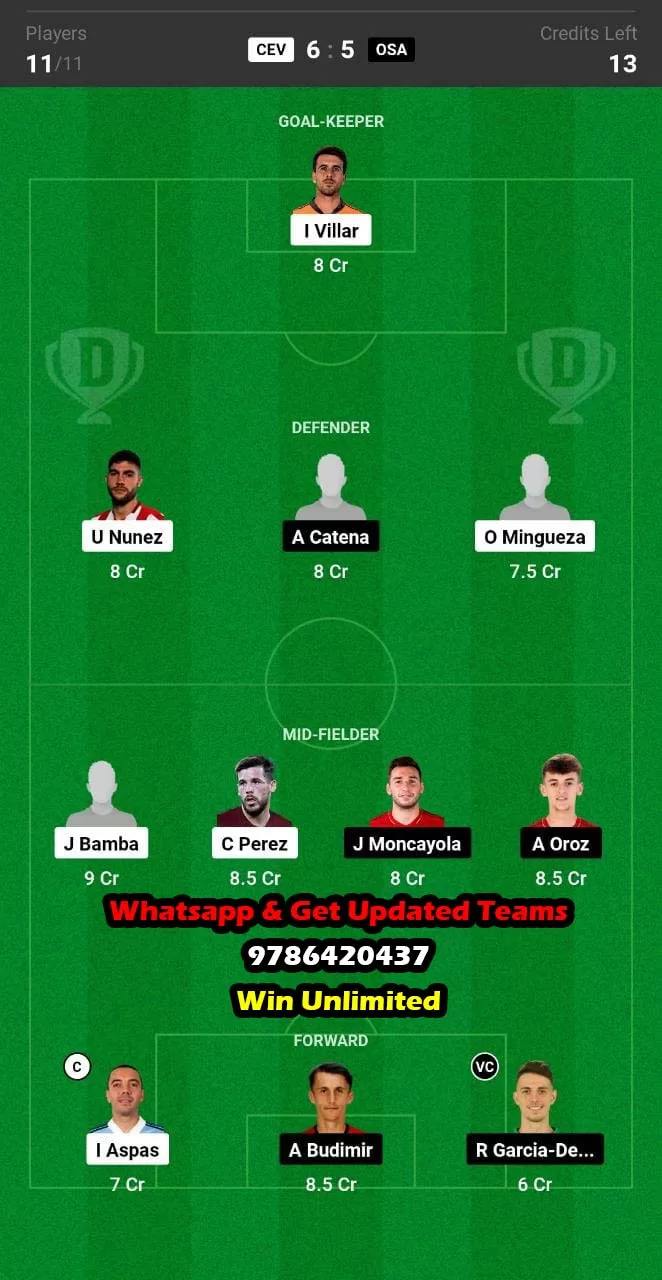 CEV vs OSA Dream11 Team fantasy Prediction La Liga