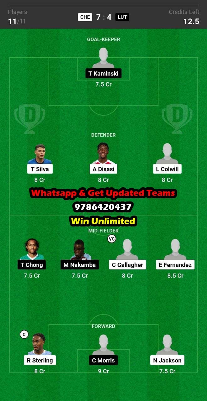 CHE vs LUT Dream11 Team fantasy Prediction Premier League