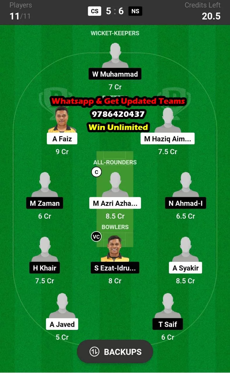 CS vs NS 7th Match Dream11 Team fantasy Prediction MCA T20 Super Series