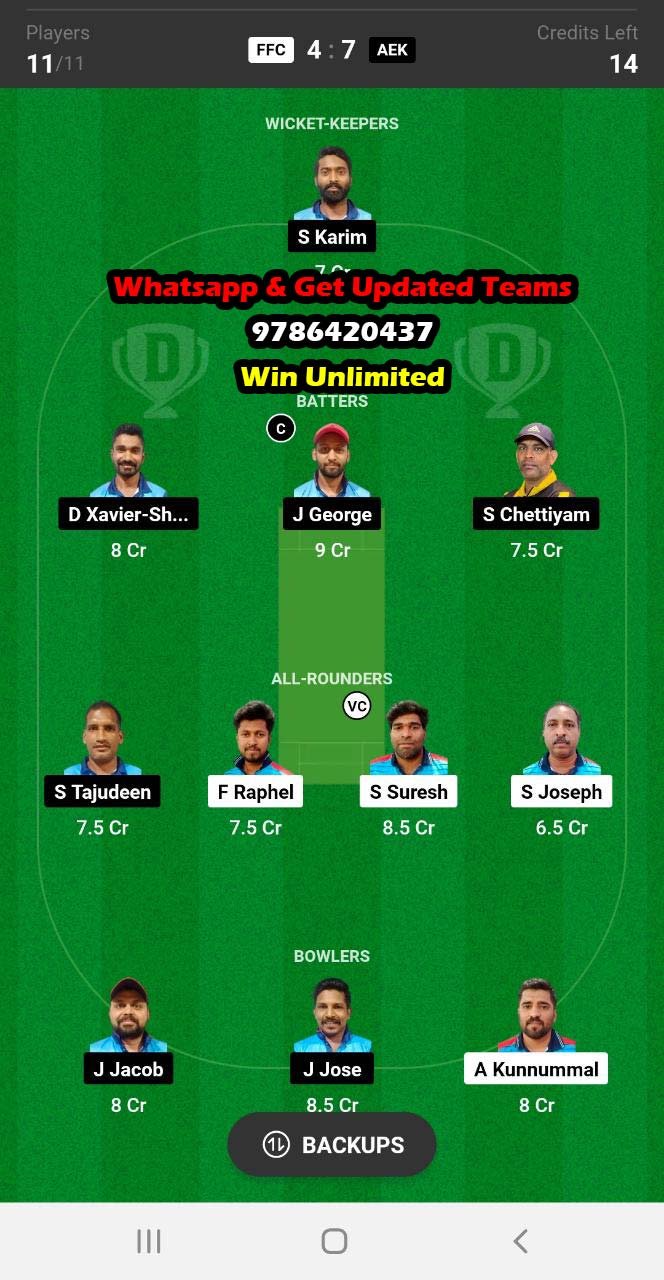 FFC vs AEK 4th Match Dream11 Team fantasy Prediction Kuwait Kerala PL T20