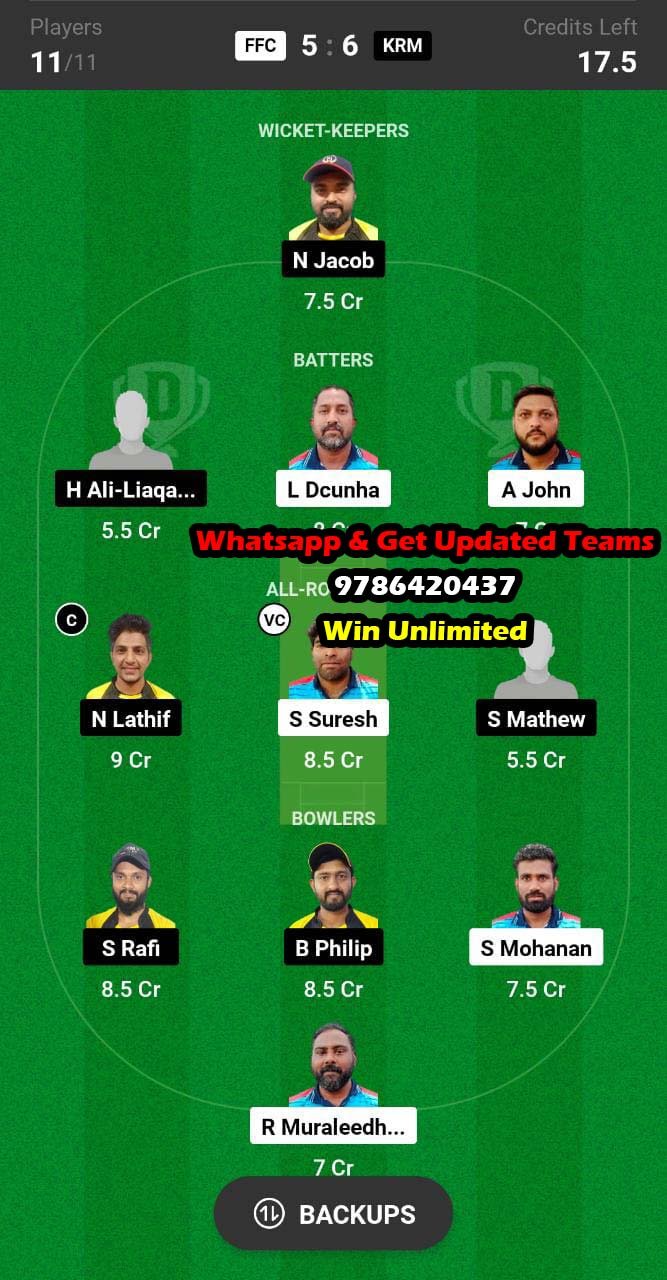 FFC vs KRM 10th Match Dream11 Team fantasy Prediction Super Six Round