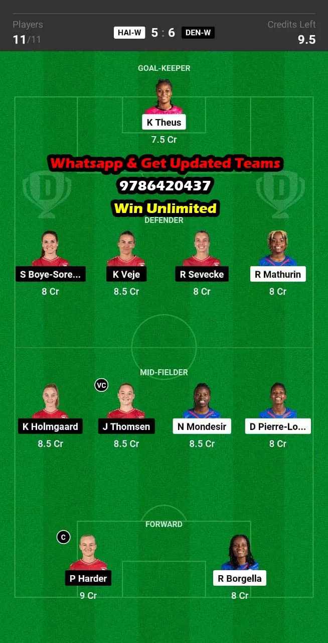 HAI-W vs DEN-W Dream11 Team fantasy Prediction Women's Football World Cup