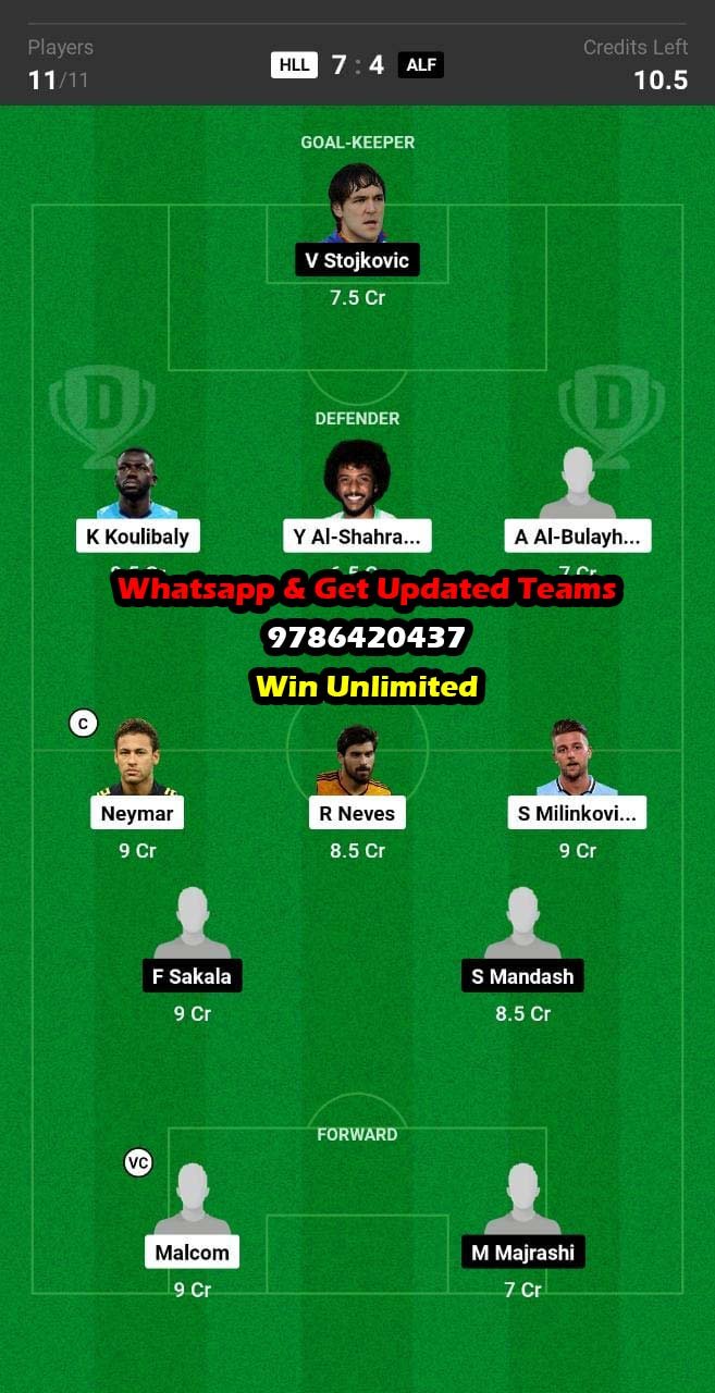 HLL vs ALF Dream11 Team fantasy Prediction Saudi Arabian League