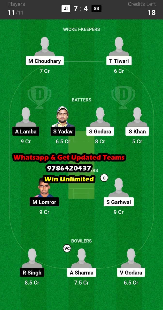 JI vs SS 8th Match Dream11 Team fantasy Prediction Rajasthan T20 League 2023