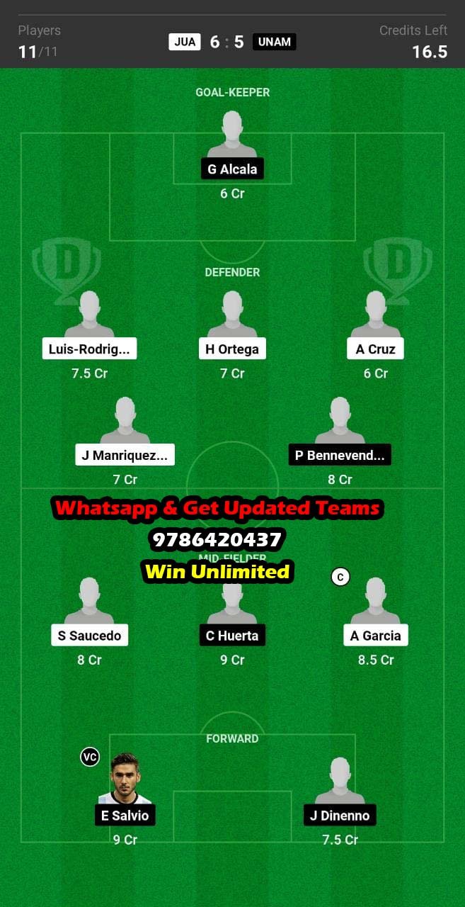 JUA vs UNAM Dream11 Team fantasy Prediction Mexican League