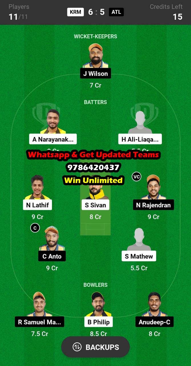 KRM vs ATL 12th Match Dream11 Team fantasy Prediction Super Six Round