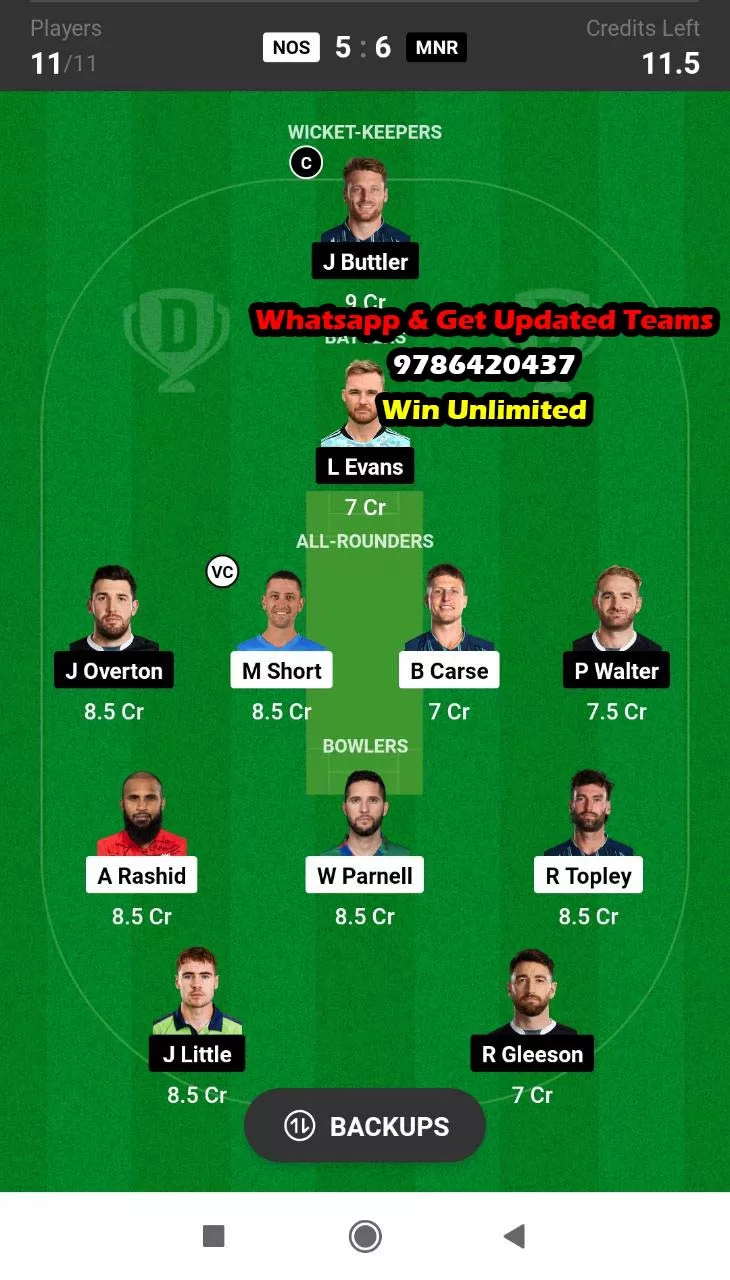 NOS vs MNR 18th Match Dream11 Team fantasy Prediction The Hundred