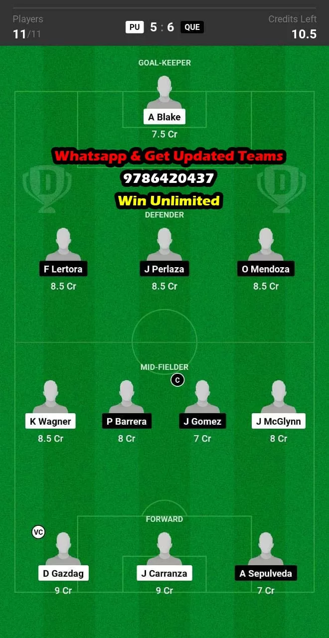 PU VS QUE Dream11 Team fantasy Prediction Leagues Cup