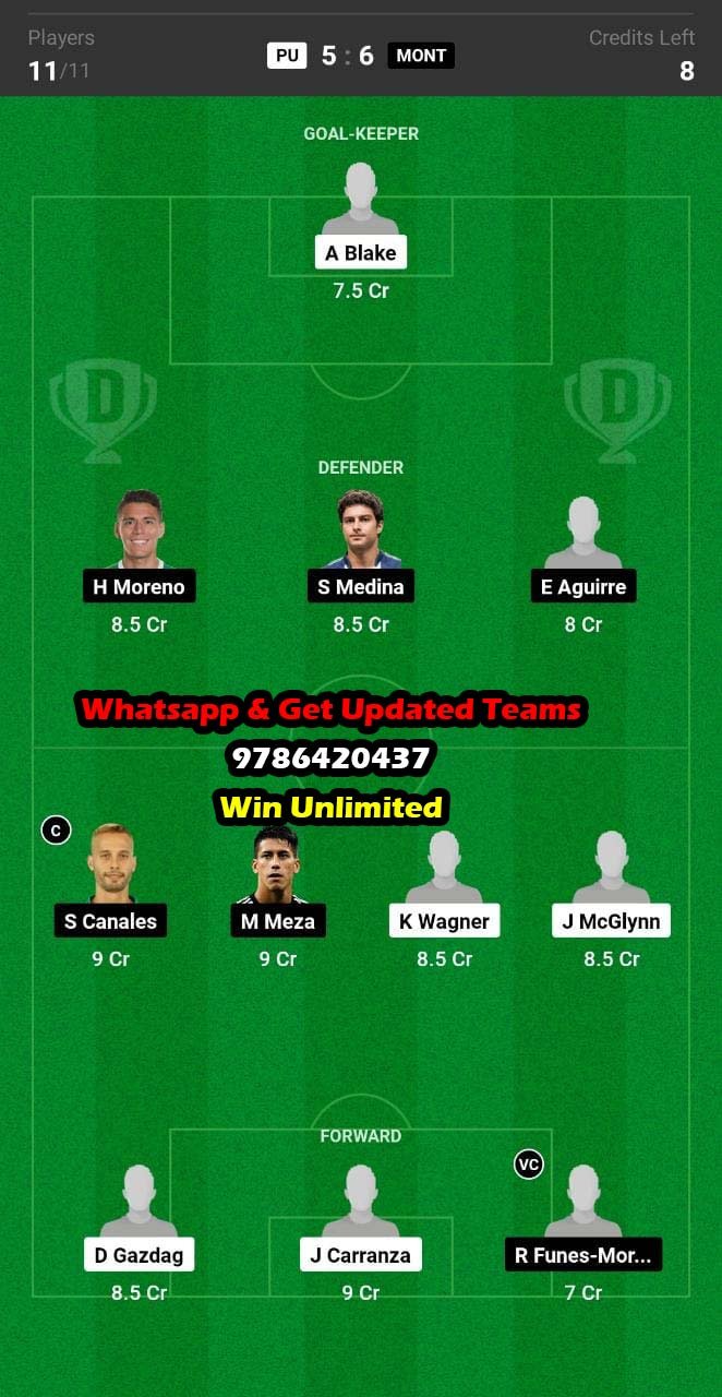 PU vs MONT Dream11 Team fantasy Prediction Leagues Cup