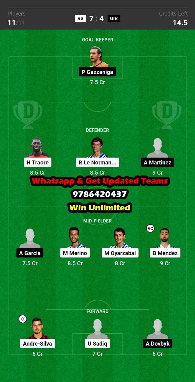 RS vs GIR Dream11 Team fantasy Prediction La Liga