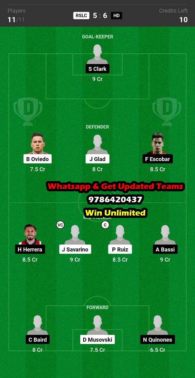 RSLC vs HD Dream11 Team fantasy Prediction MLS