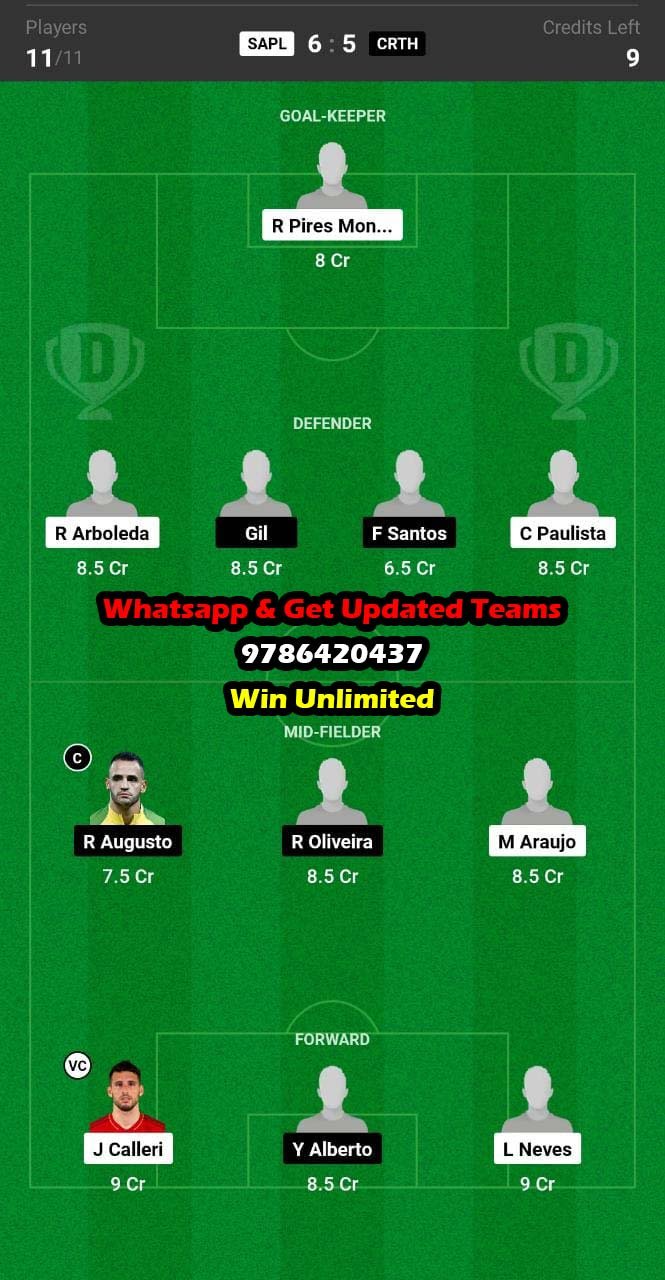 SAPL vs CRTH Dream11 Team fantasy Prediction Brazilian Cup