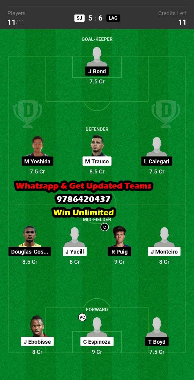 SJ vs LAG Dream11 Team fantasy Prediction MLS