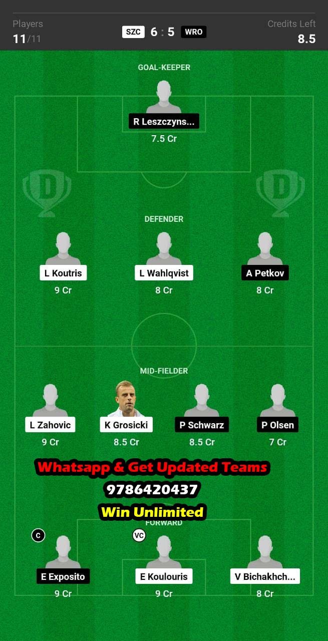 SZC vs WRO Dream11 Team fantasy Prediction Polish League