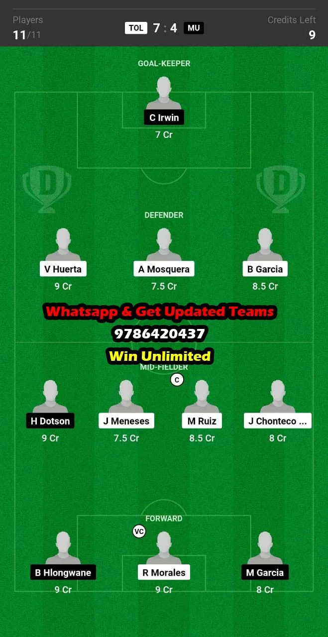 TOL vs MU Dream11 Team fantasy Prediction Leagues Cup