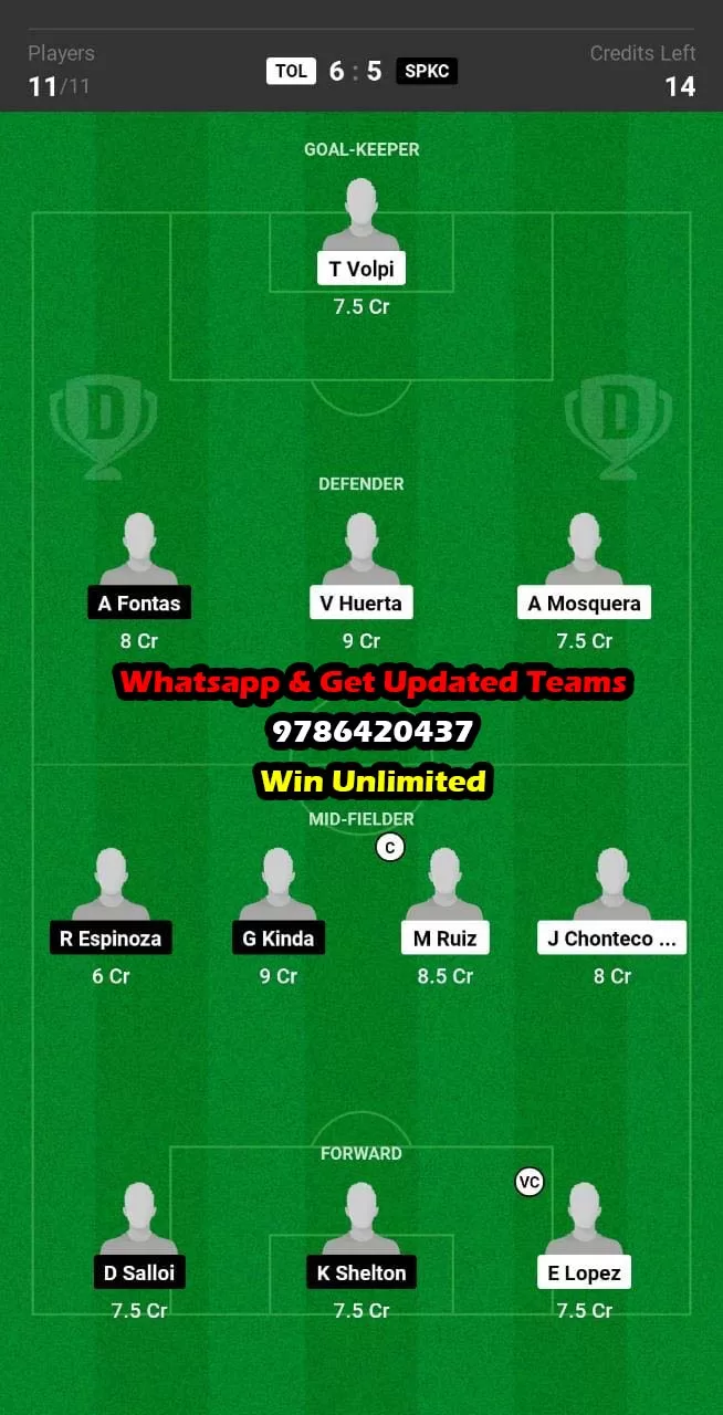 TOL vs SPKC Dream11 Team fantasy Prediction Leagues Cup