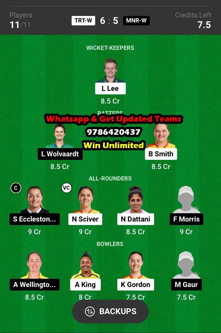 TRT-W vs MNR-W 23rd Match Dream11 Team fantasy Prediction The Hundred Women