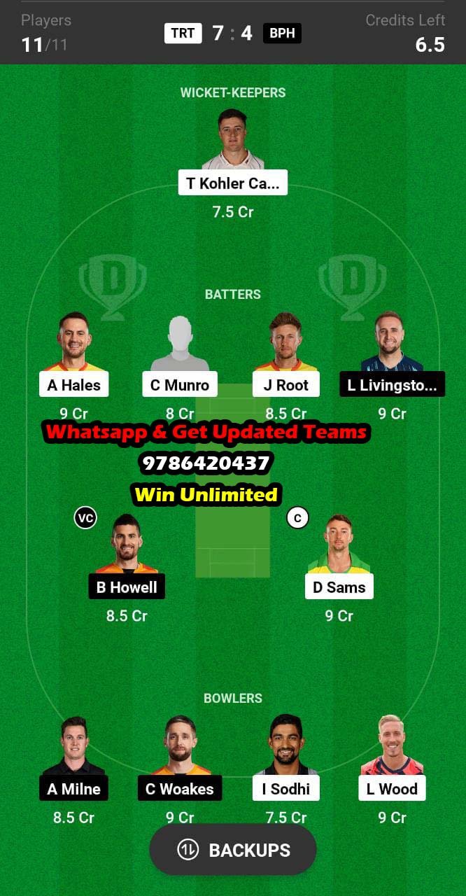 TRT vs BPH 25th Match Dream11 Team fantasy Prediction The Hundred