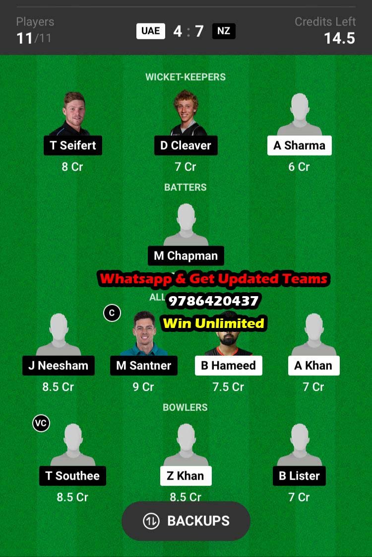 UAE vs NZ 2nd T20I Match Dream11 Team fantasy Prediction New Zealand tour of United Arab Emirates