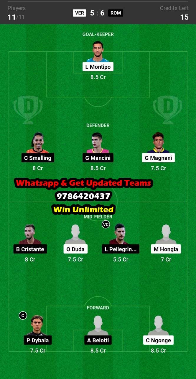 VER vs ROM Dream11 Team fantasy Prediction Serie A