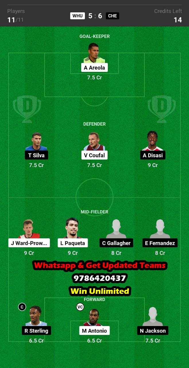 WHU vs CHE Dream11 Team fantasy Prediction Premier League (2)