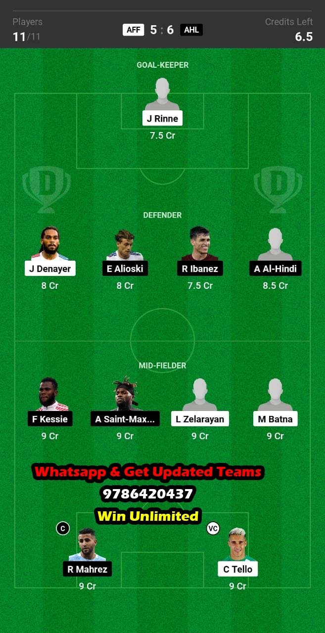 AFF vs AHL Dream11 Team fantasy Prediction Saudi Arabian League