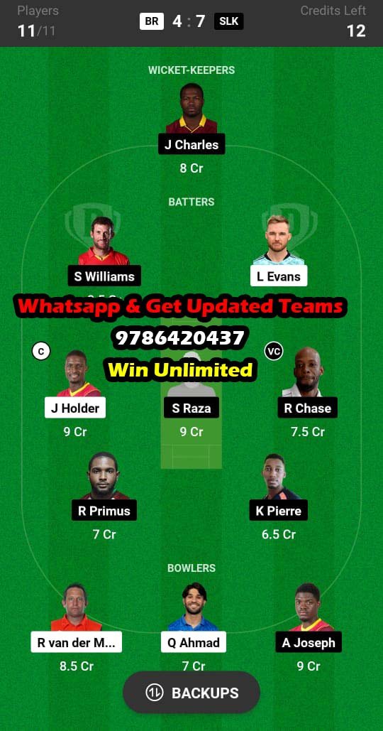 BR vs SLK 16th Match Dream11 Team fantasy Prediction Republic Bank CPL T20 2023