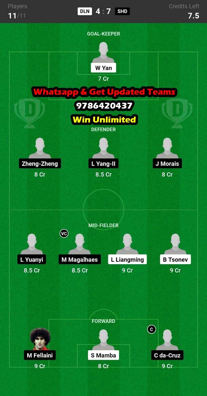 DLN vs SHD Dream11 Team fantasy Prediction Chinese Super League