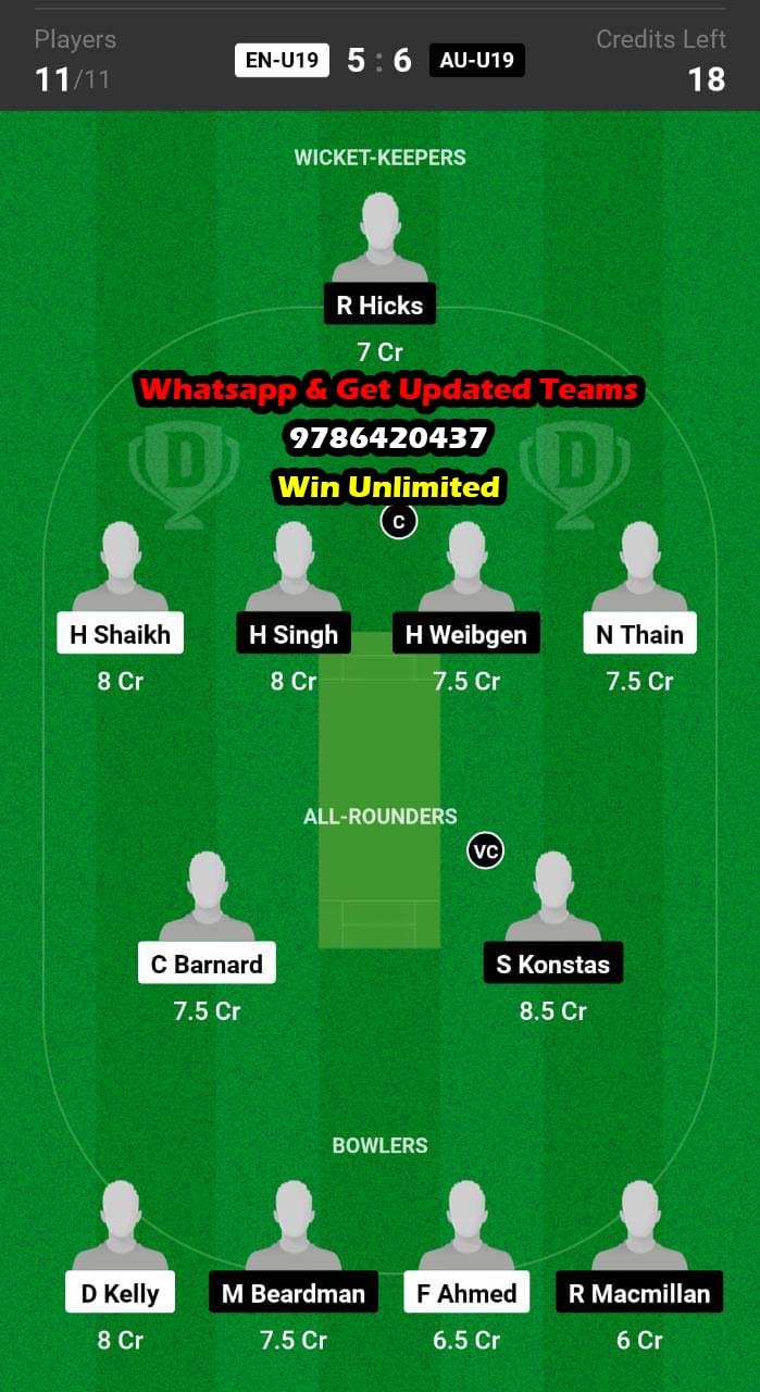 EN-U19 vs AU-U19 4th ODI Match Dream11 Team fantasy Prediction Australia Under-19s tour of England 2023