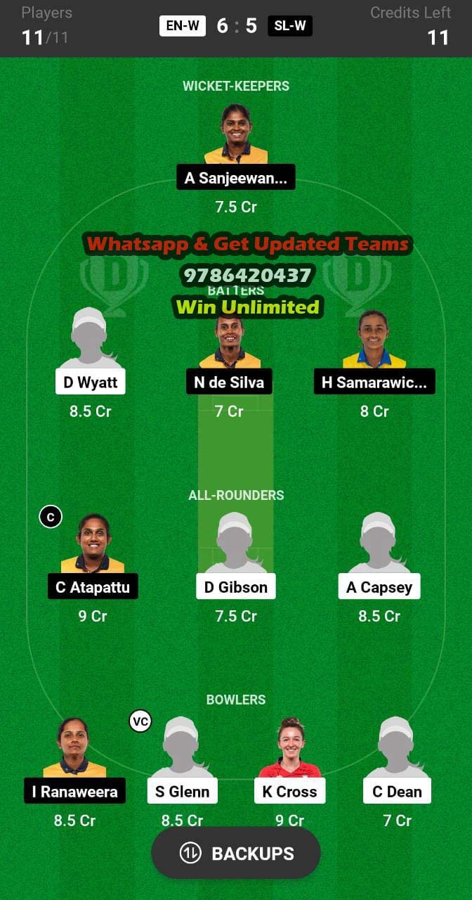 EN-W vs SL-W 2nd T20I Match Dream11 Team fantasy Prediction Sri Lanka Women tour of England 2023