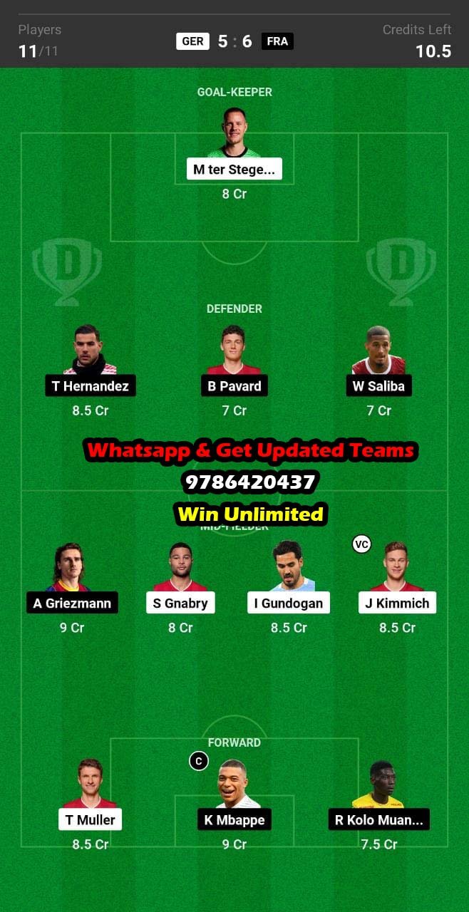 GER vs FRA Dream11 Team fantasy Prediction International Friendlies