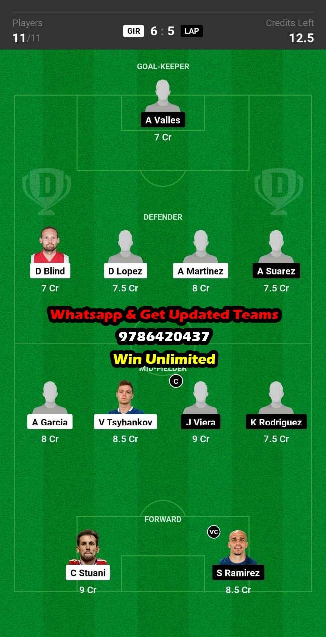 GIR vs LAP Dream11 Team fantasy Prediction La Liga