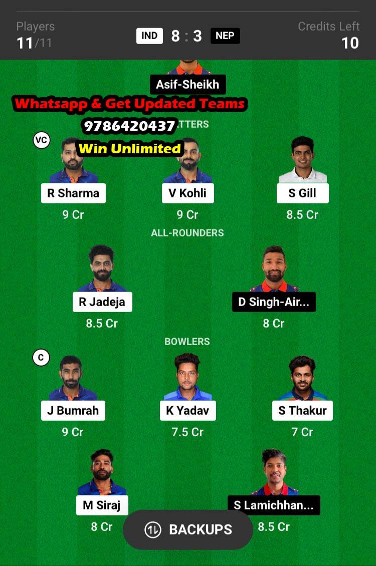 IND vs NEP 5th Match Dream11 Team fantasy Prediction Asia ODI Cup 2023