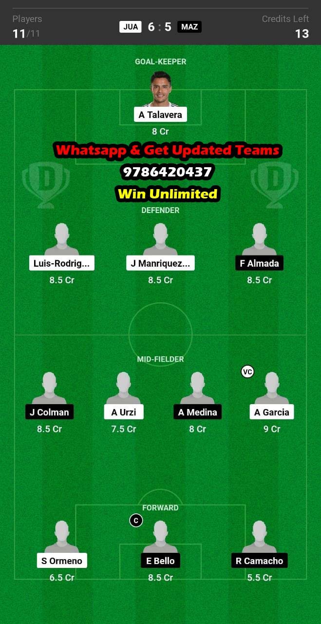 JUA vs MAZ Dream11 Team fantasy Prediction Mexican League