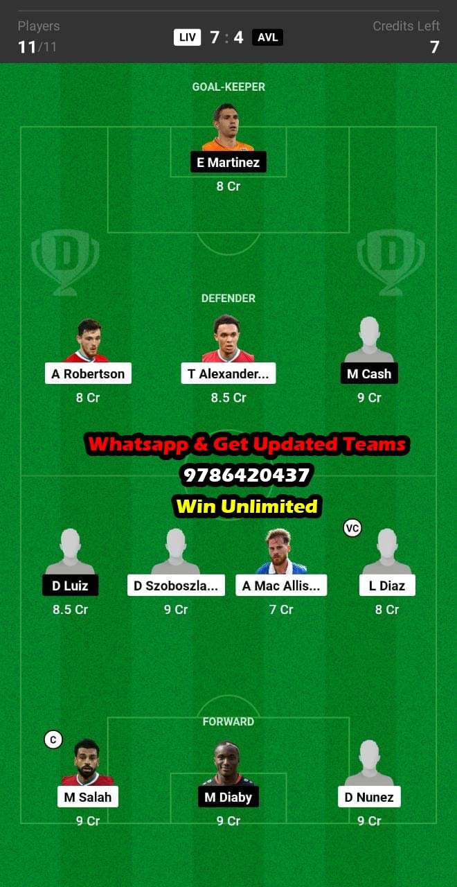 LIV vs AVL Dream11 Team fantasy Prediction Premier League (2)