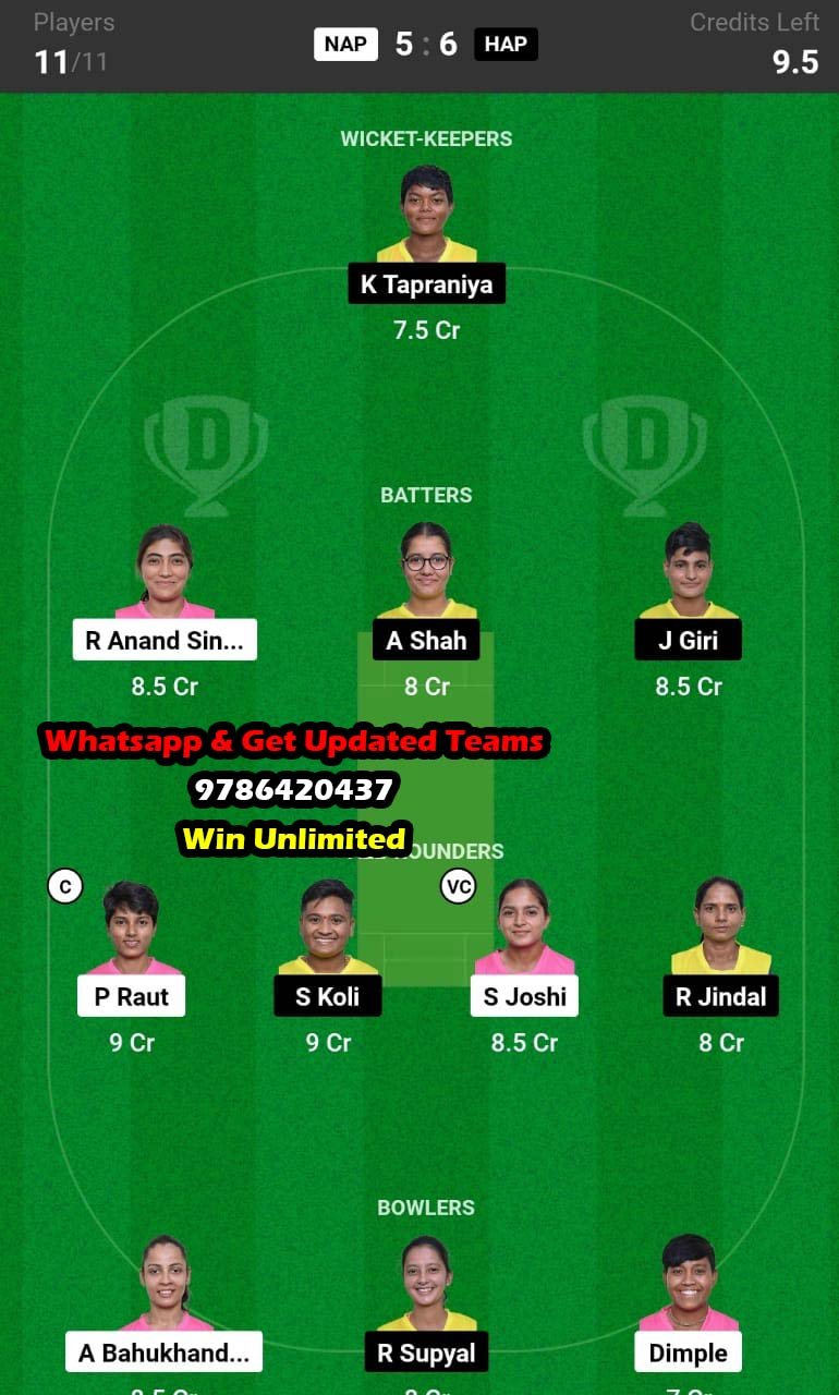 NAP vs HAP 6th Match Dream11 Team fantasy Prediction Uttarakhand Women's T20 2023
